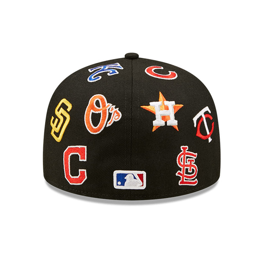 MLB All Over Team Logos Black Cap