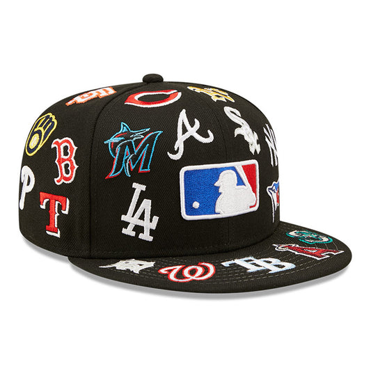 MLB All Over Team Logos Black Cap